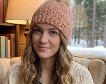Crochet Beanie Pattern PDF, Chunky Pom Pom Hat DIY, Easy Winter Hat Pattern