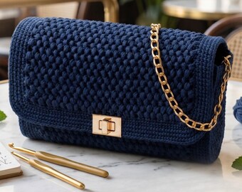 Crochet Flap Bag PDF Pattern, Square Crossbody Purse, Evening Handbag Tutorial, Elegant Purse DIY(Digital Download)