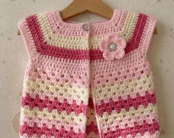 Crochet Baby Cardigan Pattern PDF, Baby Girl Sweater DIY, Granny Striped Crochet Jacket