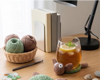 Sea Turtle Coaster Crochet Pattern PDF, Cute Animal Mug Rug DIY, Ocean Drink Coaster