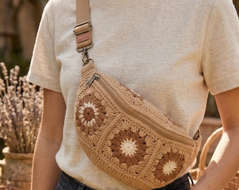Granny Square Sling Bag Crochet Pattern PDF, Boho Crossbody Fanny Pack, Belt Bag, Retro Festival Purse