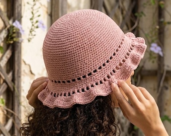 Crochet Ruffle Bucket Hat Pattern | Wavy Brim Sun Hat PDF | Cottagecore Summer Hat
