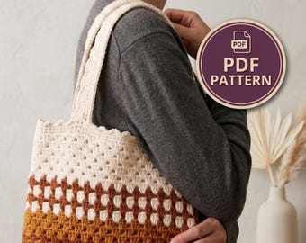 Granny Stitch Tote Bag Pattern PDF | Crochet Halloween Market Bag | Striped Fall Purse DIY