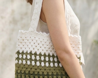 Striped Tote Bag Pattern PDF, Crochet Market Purse Tutorial, Color Block Handbag