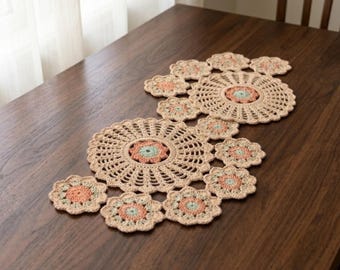 Table Runner Crochet Pattern PDF, Pastel Floral Motif, Boho Centerpiece DIY(Digital Download)
