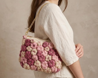 Puff Stitch Flower Bag Pattern PDF, 3D Floral Crochet Purse, Daisy Handbag Tutorial, Digital Download