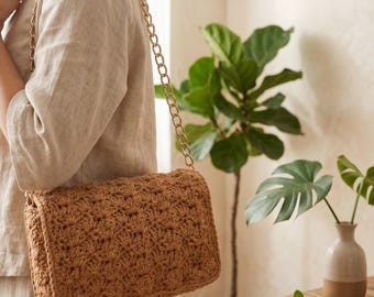 Crochet Shoulder Bag Pattern PDF, Shell Stitch Purse DIY, Chain Strap Handbag Tutorial (Digital Download)