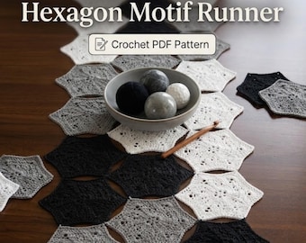 Hexagon Table Runner Crochet Pattern PDF, Monochrome Motif, Modern Home Decor(Digital Download)
