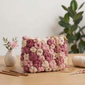 Puff Stitch Flower Bag Pattern PDF, 3D Floral Crochet Purse, Daisy Handbag Tutorial, Digital Download