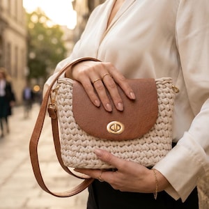 Modern Crochet Crossbody Bag Pattern PDF | T-Shirt Yarn Flap Purse DIY Tutorial | Instant Download