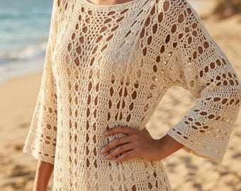 Lacy Scallop Beach Cover Up Crochet Pattern PDF - Boho swimsuit diy, summer tunic pattern (digital download)