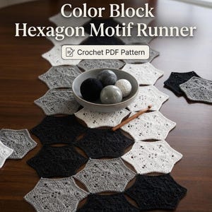 Hexagon Table Runner Crochet Pattern PDF, Monochrome Motif, Modern Home Decor(Digital Download)