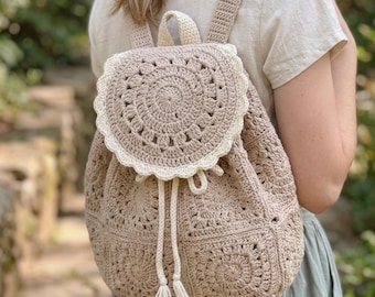 Granny Square Backpack PDF Pattern, Crochet Sunburst Boho Tutorial DIY (Digital Download)