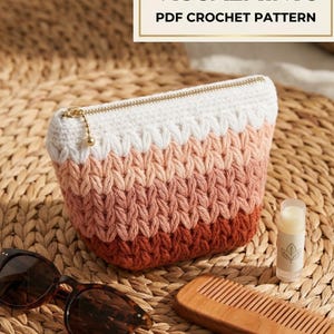 Crochet Pouch Pattern PDF, Gradient Zipper Cosmetic Bag DIY, Makeup Purse Tutorial (Digital Download)