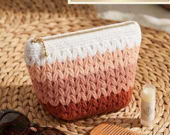 Crochet Pouch Pattern PDF, Gradient Zipper Cosmetic Bag DIY, Makeup Purse Tutorial (Digital Download)