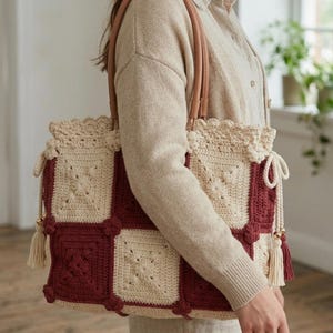 Checkerboard Granny Square Bag Pattern PDF, Crochet Tote Tutorial, Patchwork Purse