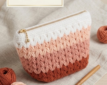 Crochet Pouch Pattern PDF, Gradient Zipper Cosmetic Bag DIY, Makeup Pouch Tutorial (Digital Download)