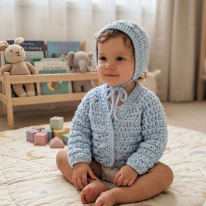 Crochet Baby Boy Set Pattern PDF, Easy Cardigan and Bonnet, Newborn Sweater Set