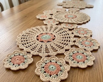 Table Runner Crochet Pattern PDF, Pastel Floral Motif, Boho Centerpiece DIY(Digital Download)