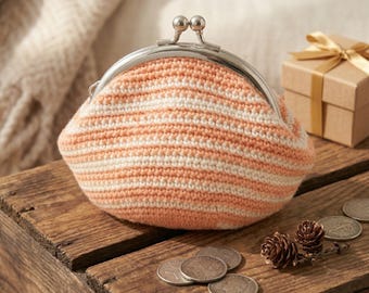 Coin Purse Crochet Pattern PDF, Striped Kiss Lock Pouch Tutorial, Vintage Small Bag DIY (Digital Download)