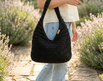Crochet Hobo Bag PDF Pattern, Slouchy Purse Tutorial, Chunky Everyday Tote DIY (digital download)