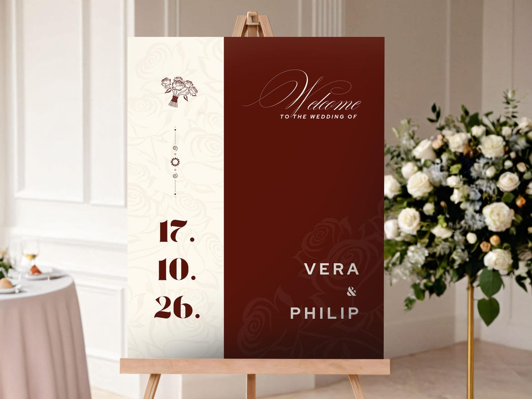 Rosa Minima Wedding Welcome Sign, Printable Split Panel Easel Decor ...