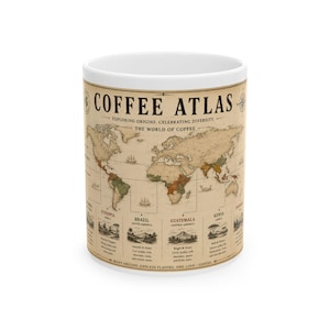 Coffee Atlas Map Ceramic Mug | Vintage Coffee Origins Exploration (11oz/15oz)