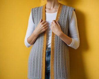 かぎ針編みノースリーブカーディガンパターン – 軽量ベスト PDFダウンロード