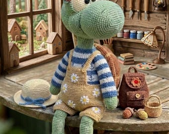 Turtle in Daisy Overalls – Amigurumi Crochet Pattern (PDF Download)