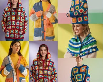 Crochet Sweater with Colorful Granny Square Patterns – Handmade Boho Patchwork Sweater