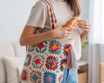 granny  square bag pdf ,Summer Crochet Tunic, Dress & Fringe Top | Beginner to Intermediate | Boho,