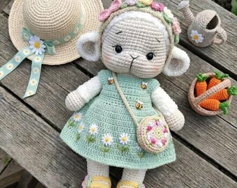 Lamb in a Mint Daisy Dress – Amigurumi Crochet Pattern (PDF Download)