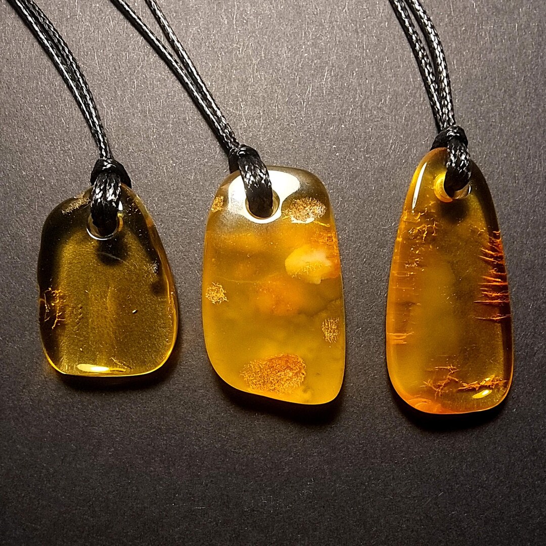 Set of 3 Natural Baltic Amber Pendant – Unique Honey Amber Necklace ...