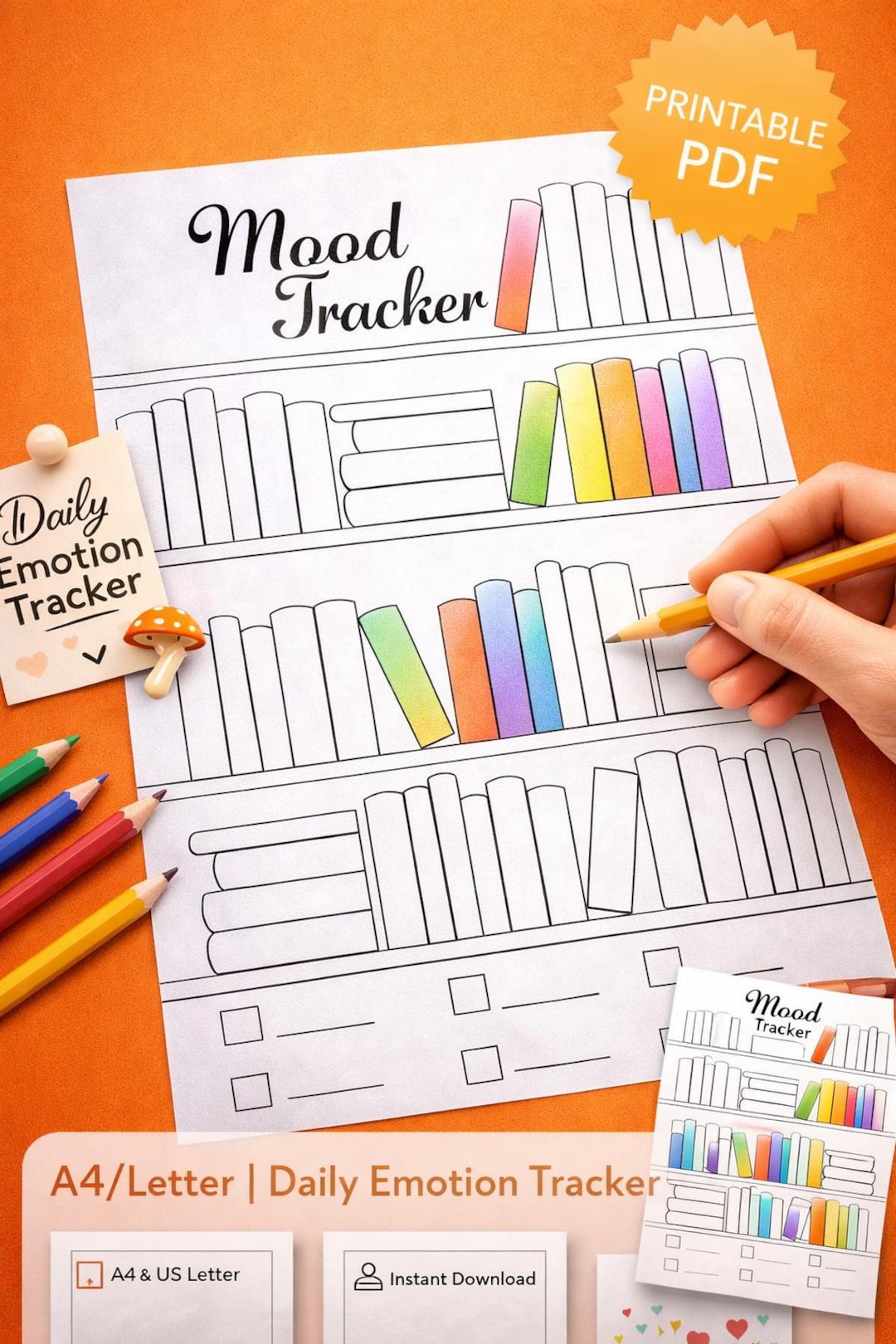 Bookshelf Mood Tracker Printable | Daily Emotion Tracker PDF (a4/letter ...