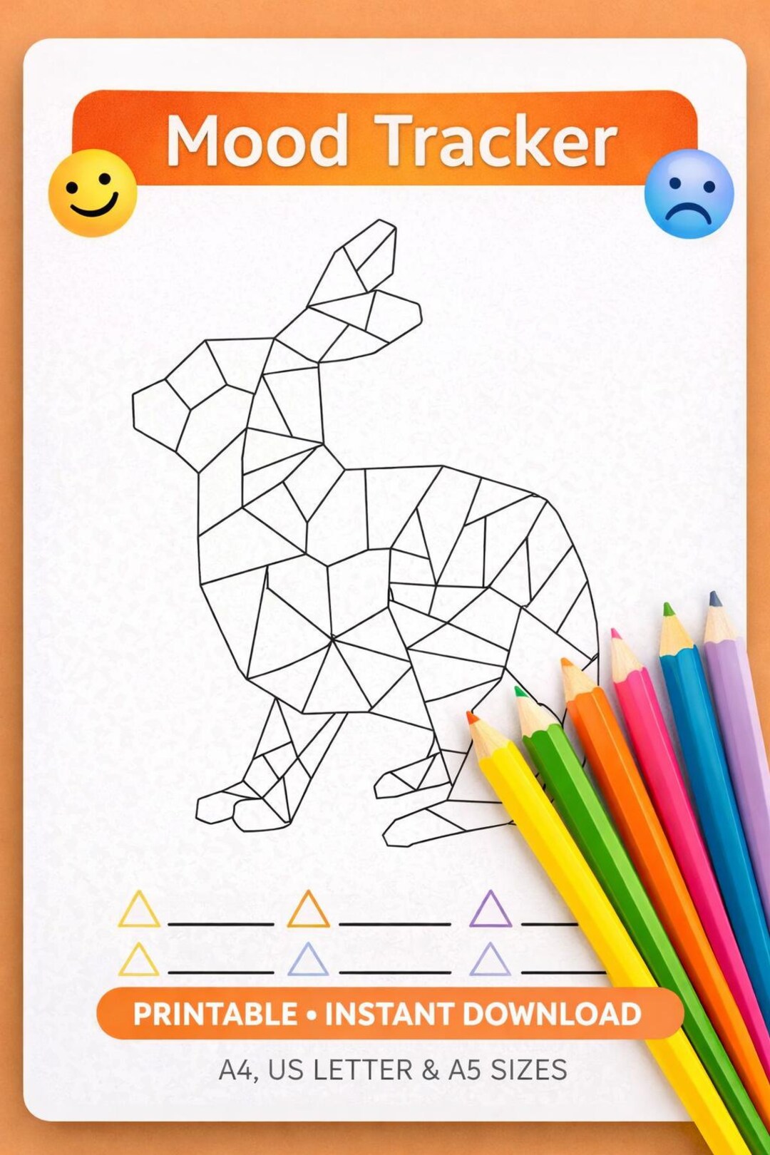 Rabbit Mood Tracker Printable PDF, Low Poly Animal Coloring Mood ...