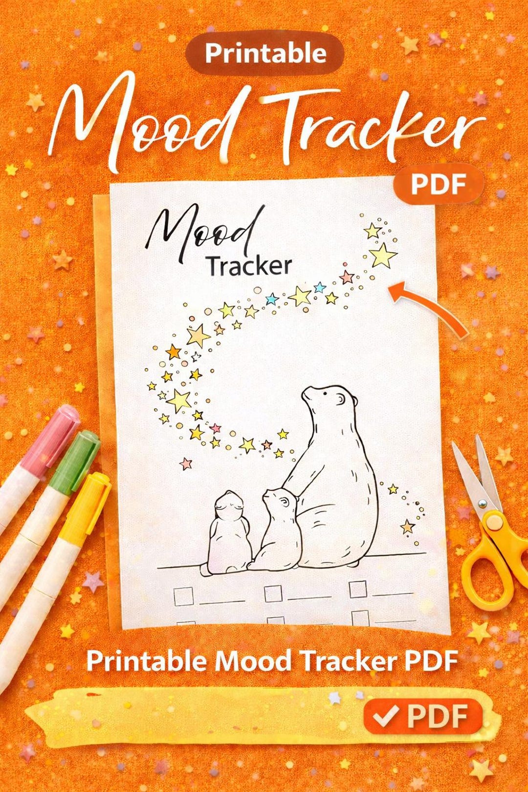 Printable Mood Tracker PDF | Bear Mental Health Journal (instant ...