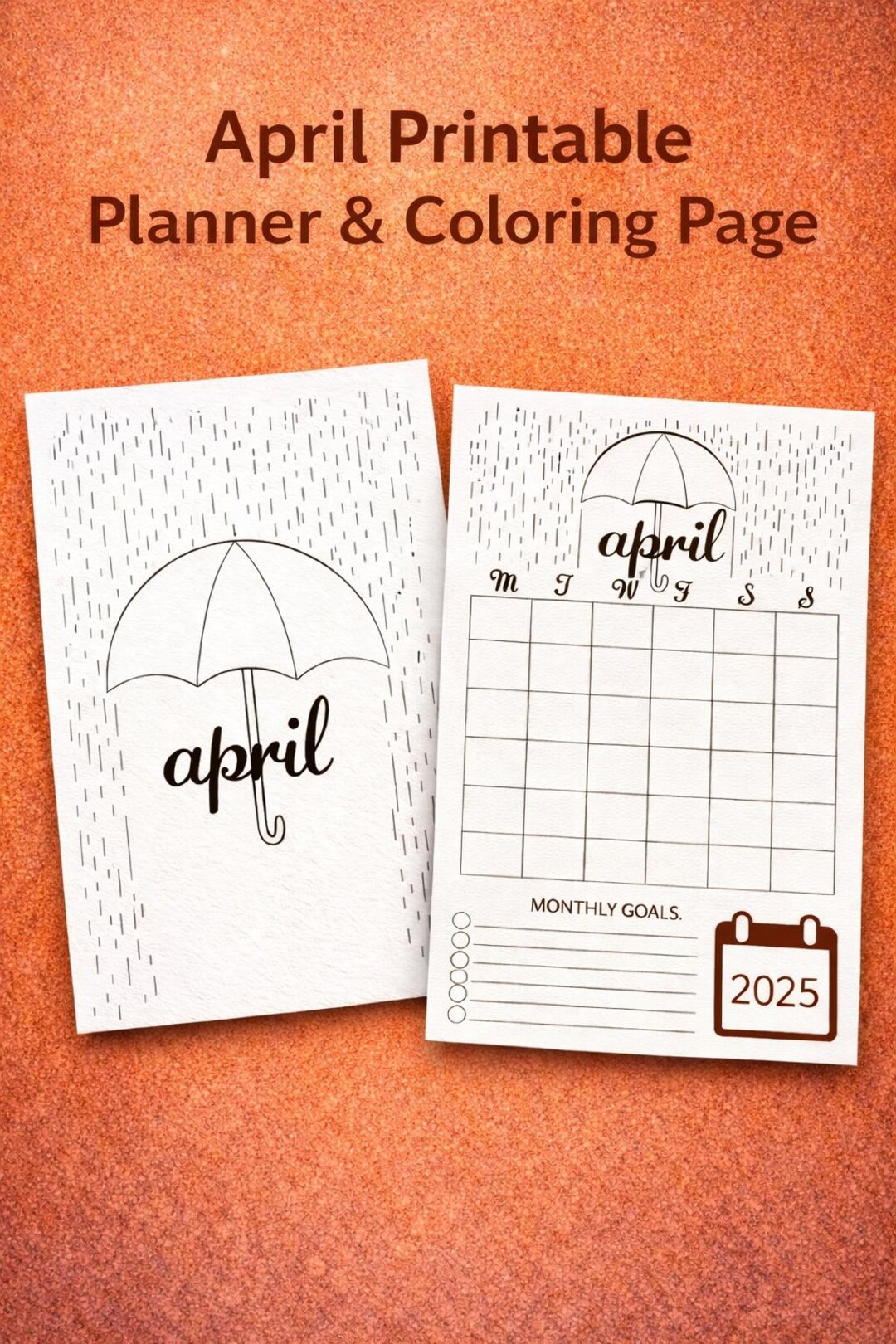 Printables April Spring April Coloring Page | Umbrella Spring Planner Cover (digital Download ...