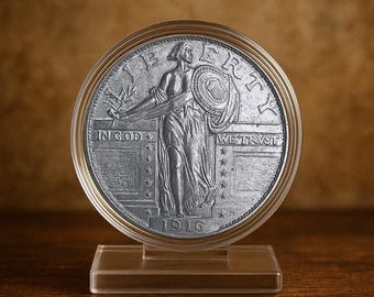 1916 Standing Liberty Quarter – Silver-Plated U.S. Commemorative Coin | Rare Antique-Style Collectible for Coin Enthusiasts & History Lovers