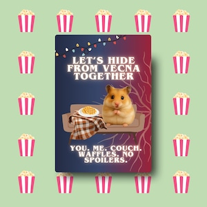 Låt oss gömma oss från Vecna tillsammans – Stranger Things säsong 5 tittarfestinbjudan hamsterkort