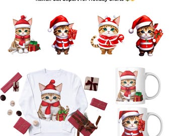 25 Cute Christmas Cat Sublimation PNG Bundle | Kawaii Christmas Cat Clipart | Holiday Cat PNG | Cute Kitten Xmas Designs | PDF Download