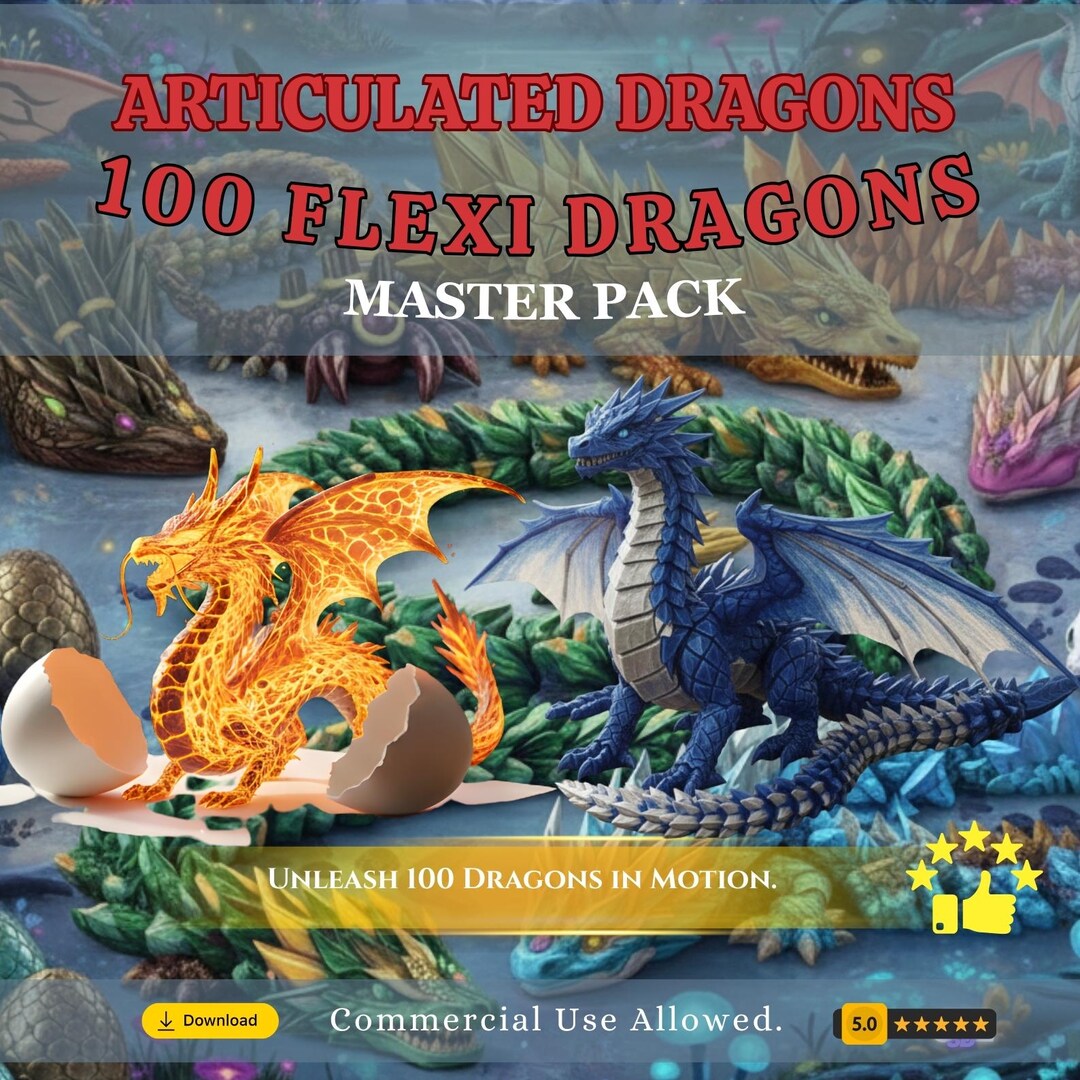 Flexi Baby Dragon - Articulated Bundle 3D Packs STL 3MF Files Dungeons ...