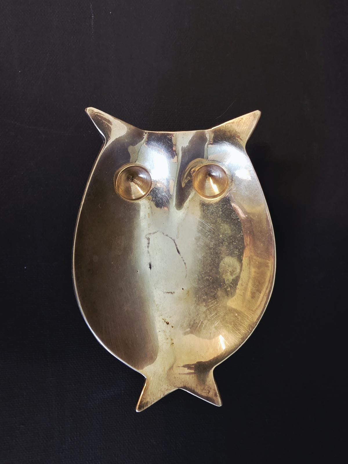 Vintage Solid Brass Owl Trinket Dish, Soap or Dish Brush Holder.