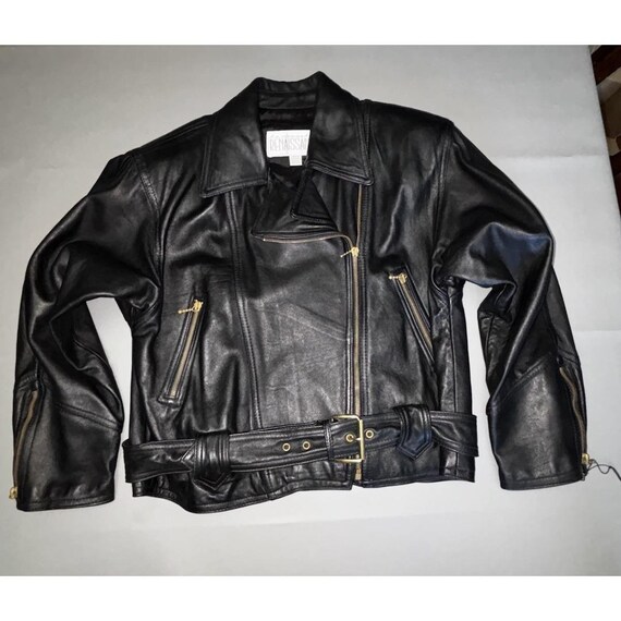 Vtg La Nouvelle Ladies Leather Belted W/Shoulder Pads Jacket Black Super Nice