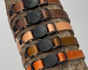 Genuine leather anti-strangulation cat collar with breakaway safety buckle