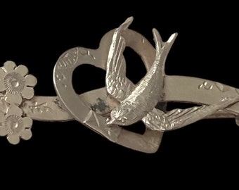 Victorian Silver Chester HM 1900 swallow letter & heart love brooch