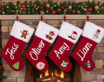 Personalisierter Weihnachtsstrumpf - Rote Plüsch-Weihnachtssocke mit Weißem Kunstfell-Bündchen