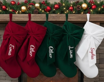 Plüsch-Samt-Stock - Schleifen-Weihnachtsstrumpf mit individuellem Namen