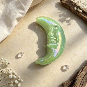Green Moon Glass Pipe Electroplated Crescent Smoking Accessory Celestial Art Glass Handmade Lunar Collector Gift