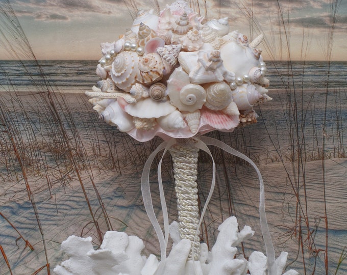 Pink Champagne Seashell Wedding Bouquet , Beach Wedding, Seaside Wedding, Destination wedding