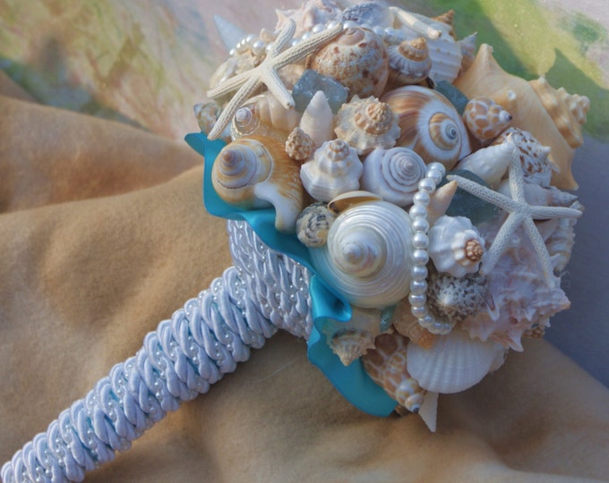 Seaside Bouquet  Malibu Blue, Seaglass,Starfish and Seashell Bouquet